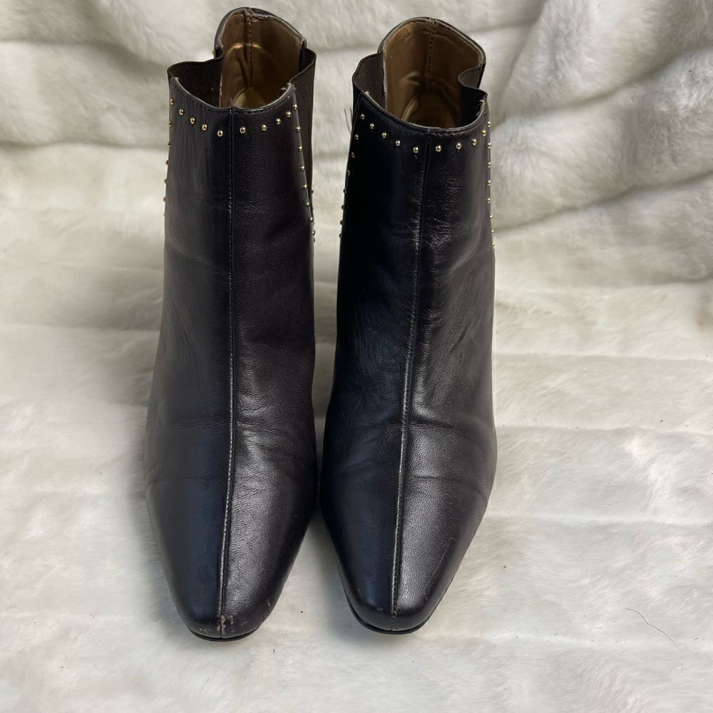 Stefani leather dark brown ankle boots slip on gold tone studs accent si… - Picture 2 of 9